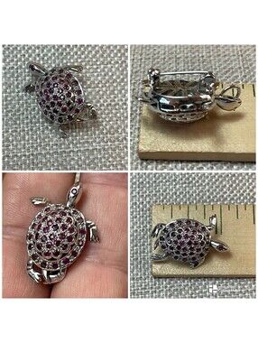 Vtg Chapal Zenray 925 Sterling Turtle Rubies + Moveabe Limbs Brooch/pendant !!
